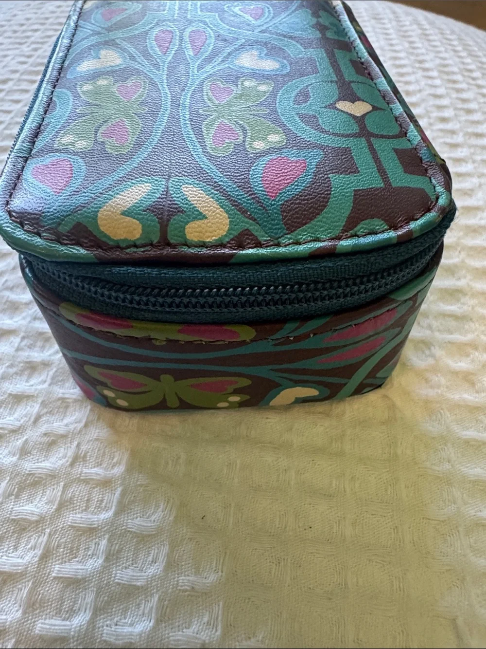 Fossil Travel Jewelry Case Butterfly Print Zip Organizer EUC